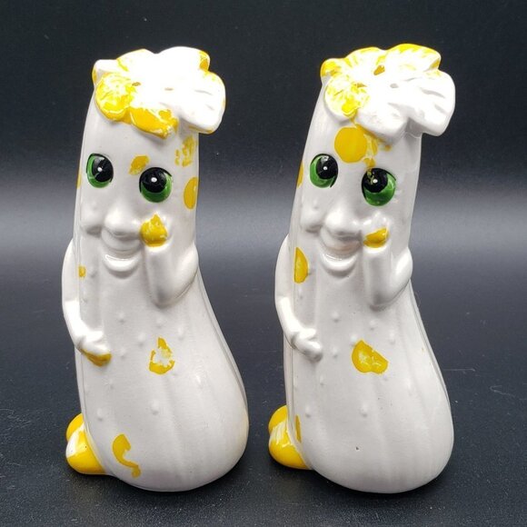 MCM Anthropomorphic White Yellow Cucumber Ceramic Salt & Pepper Shaker AS IS - Picture 9 of 9